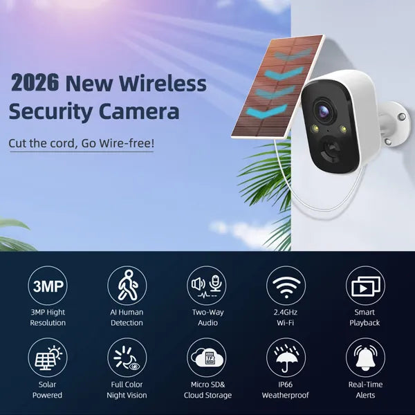 GoVision 2K Wireless Solar Security Camera – Color Night Vision & PIR Detection