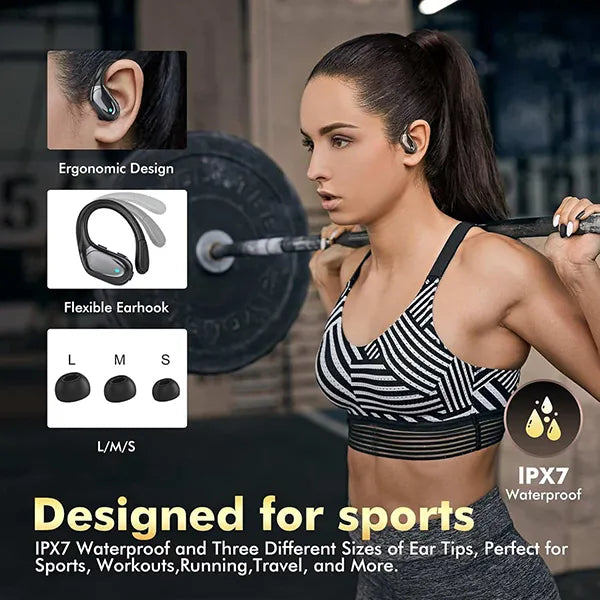 N5 UmiBuds Gym Earbuds – Wireless Bluetooth Earphones with LED Display, Earhook, IPX7 Waterproof, Deep Bass for Sport & Running