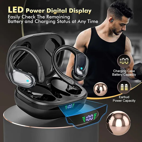 N5 UmiBuds Gym Earbuds – Wireless Bluetooth Earphones with LED Display, Earhook, IPX7 Waterproof, Deep Bass for Sport & Running