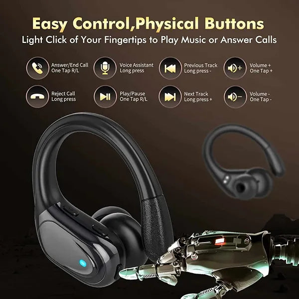 MaxSound Wireless Running Earbuds – Bluetooth, LED Display, Earhook, IPX7 Waterproof, Deep Bass HD Stereo for Gym & Sport