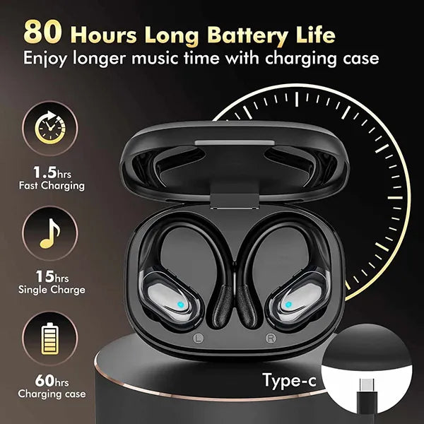 MaxSound Wireless Running Earbuds – Bluetooth, LED Display, Earhook, IPX7 Waterproof, Deep Bass HD Stereo for Gym & Sport