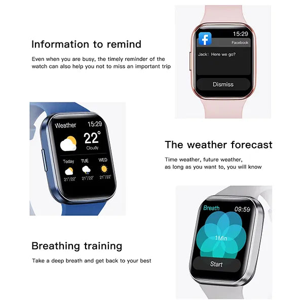 ElysTrack Health Tracker Smartwatch – 44mm, 1.69" Touch Screen, Heart Rate, Blood Pressure & Temperature Monitor