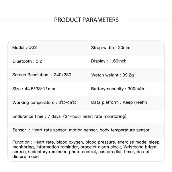 ElysTrack Health Tracker Smartwatch – 44mm, 1.69" Touch Screen, Heart Rate, Blood Pressure & Temperature Monitor