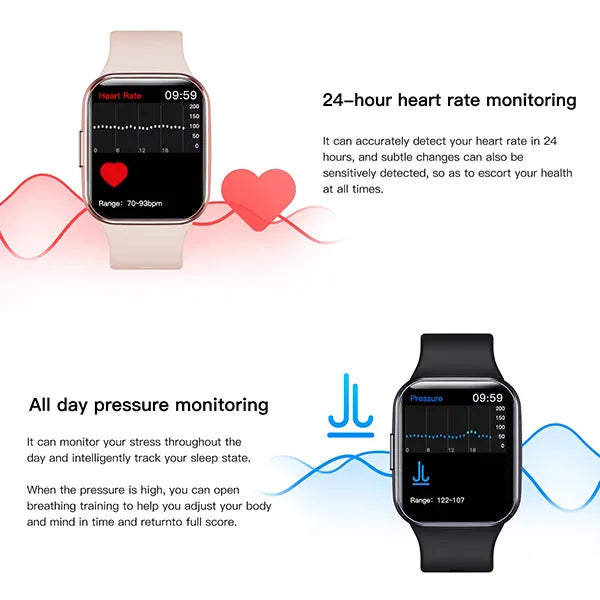 ElysTrack Health Tracker Smartwatch – 44mm, 1.69" Touch Screen, Heart Rate, Blood Pressure & Temperature Monitor