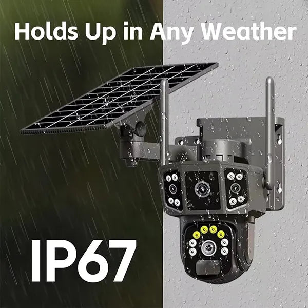 HomiSol 4K Solar Security Camera – PTZ WiFi & 4G, 360° View, Dual Lens, PIR Motion Detection & Built-in Battery