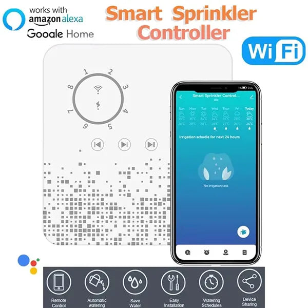 Homi W6 Pro WiFi Sprinkler Controller – 8-Zone Smart Irrigation Timer, Weather-Aware, Alexa Compatible