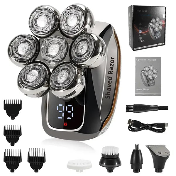 MenLif 7D Head Shaver – 5-in-1 Electric Skull Razor with Nose & Beard Trimmer, IPX7 Waterproof & LED Display