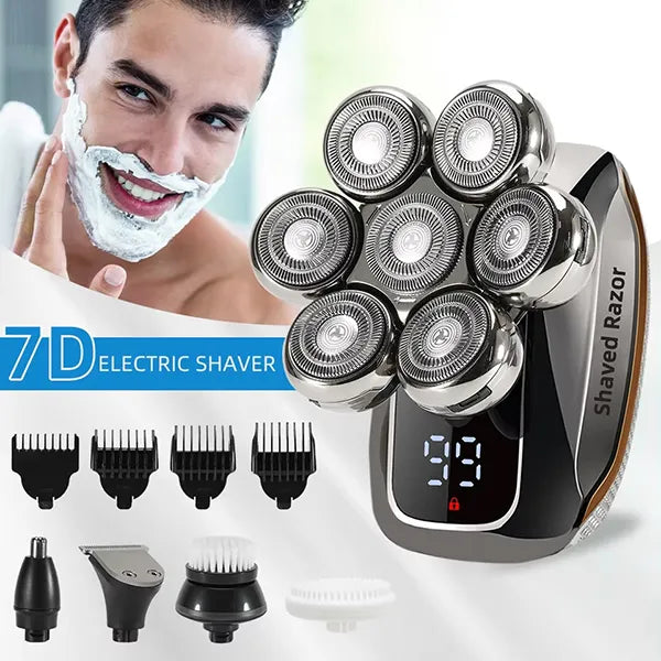 MenLif 7D Head Shaver – 5-in-1 Electric Skull Razor with Nose & Beard Trimmer, IPX7 Waterproof & LED Display