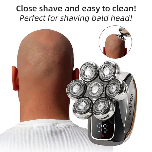 MenLif 7D Head Shaver – 5-in-1 Electric Skull Razor with Nose & Beard Trimmer, IPX7 Waterproof & LED Display