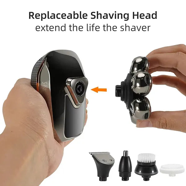 MenLif 7D Head Shaver – 5-in-1 Electric Skull Razor with Nose & Beard Trimmer, IPX7 Waterproof & LED Display