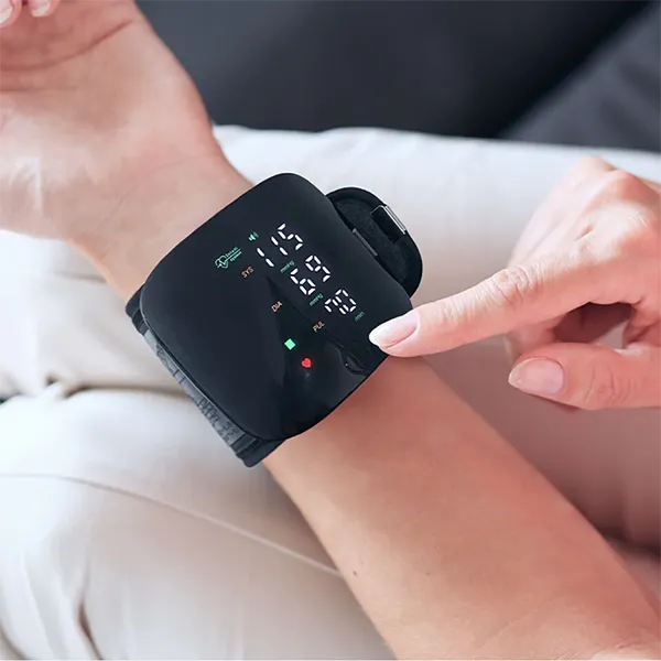 MoniAdam Wrist Blood Pressure Monitor – Touch Screen, 3-Colour Display, Dual-User Memory & Voice Broadcast