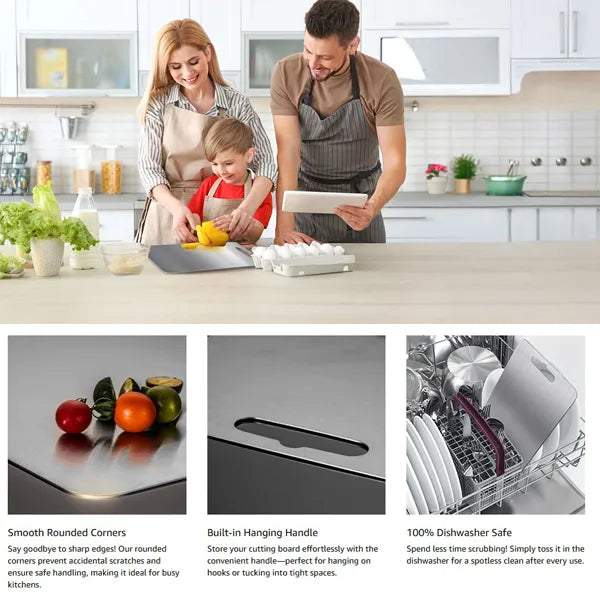 MoniBoa 100% Titanium Cutting Board – Reversible, Dishwasher Safe with Handle