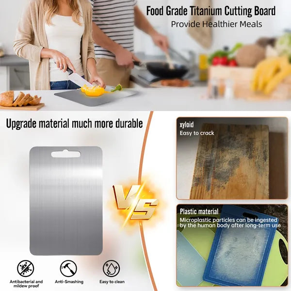 MoniBoa 100% Titanium Cutting Board – Reversible, Dishwasher Safe with Handle
