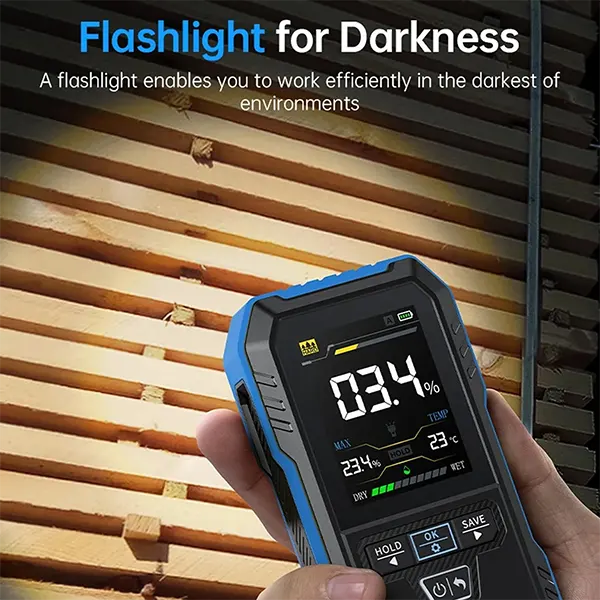 DrikCoter Pinless Moisture Meter – Rechargeable Humidity Detector for Wood, Wall, Concrete & Lumber with Data Hold, Record & Flashlight