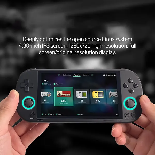 Playgooi SmartPro Handheld Gaming Console – 4.96" IPS Screen, Linux, RGB Lighting & Joystick