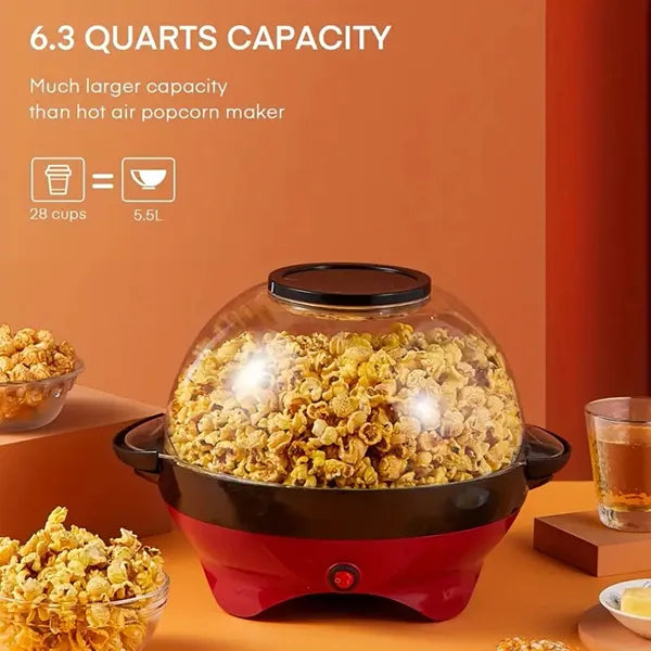 BubuCorn Popcorn Maker – 800W Hot Oil Popper, 24-Cup, Non-Stick Plate & Stirrer