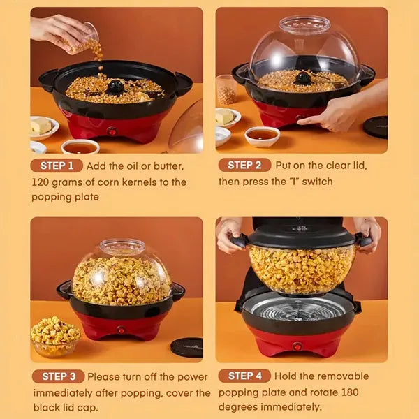 BubuCorn Popcorn Maker – 800W Hot Oil Popper, 24-Cup, Non-Stick Plate & Stirrer
