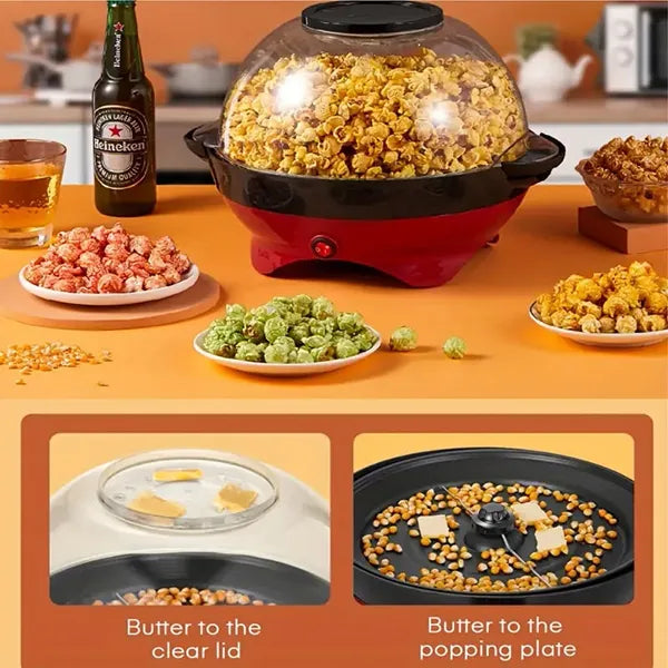 BubuCorn Popcorn Maker – 800W Hot Oil Popper, 24-Cup, Non-Stick Plate & Stirrer