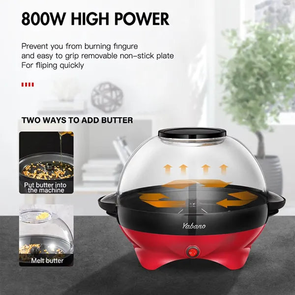 BubuCorn Popcorn Maker – 800W Hot Oil Popper, 24-Cup, Non-Stick Plate & Stirrer