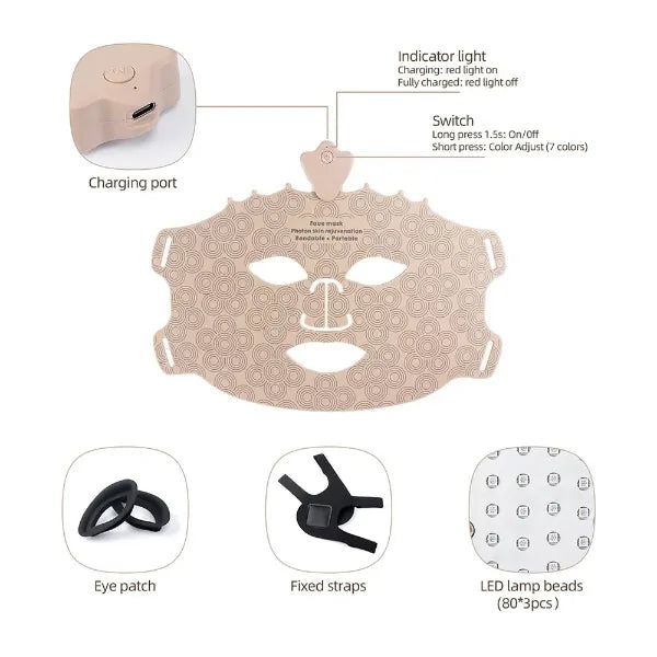 HMiAcne Red Light Therapy Mask – Wireless LED Silicone Face Mask with Eye Protection for Acne & Skin Rejuvenation