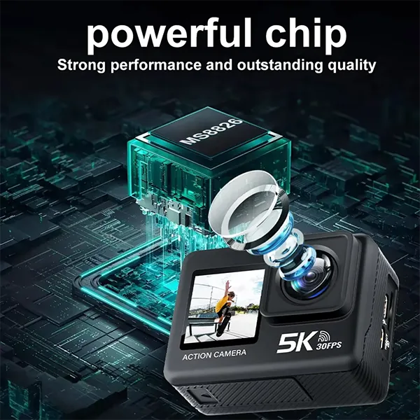 RikuCam 5K Action Camera – 50MP, IP68 Waterproof to 5M, 170° Wide Angle & Anti-Shake