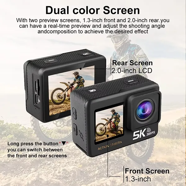 RikuCam 5K Action Camera – 50MP, IP68 Waterproof to 5M, 170° Wide Angle & Anti-Shake