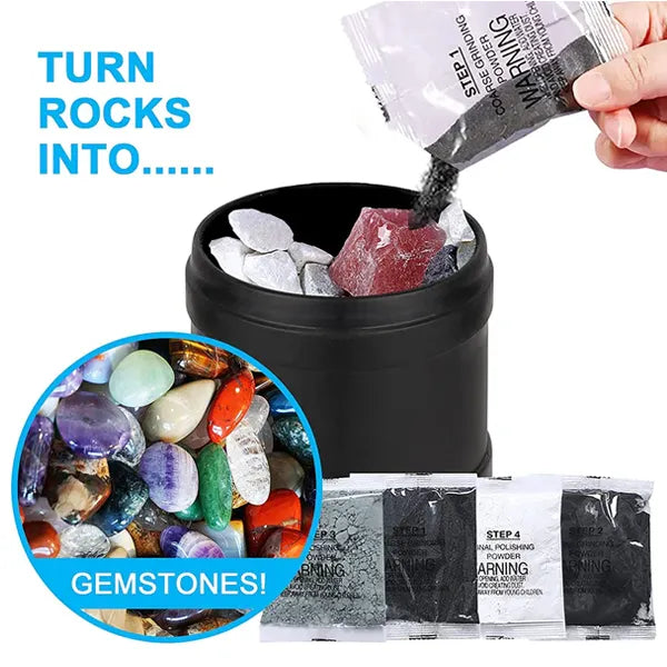 PolGem Rock Tumbler Kit – 4-Stage Grit System with 7-Day Timer