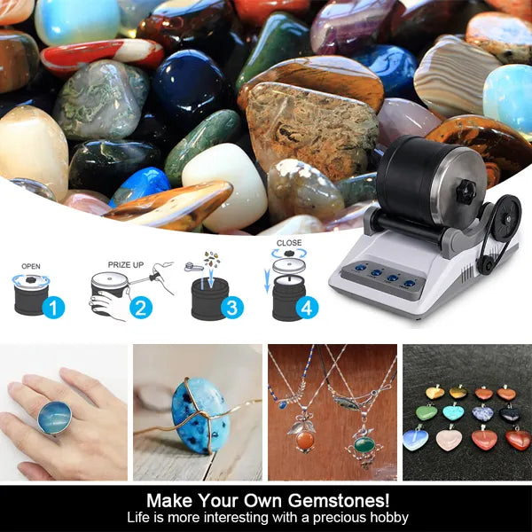 PolGem Rock Tumbler Kit – 4-Stage Grit System with 7-Day Timer
