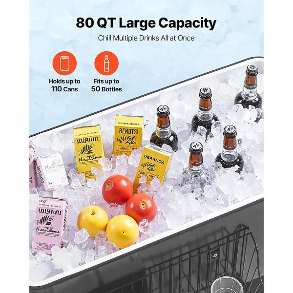 NioPatio Rolling Patio Cooler – 80Qt Ice Chest Cart on Wheels | Holds 50 Bottles / 110 Cans | Bottle Opener, Side Basket & Bottom Shelf