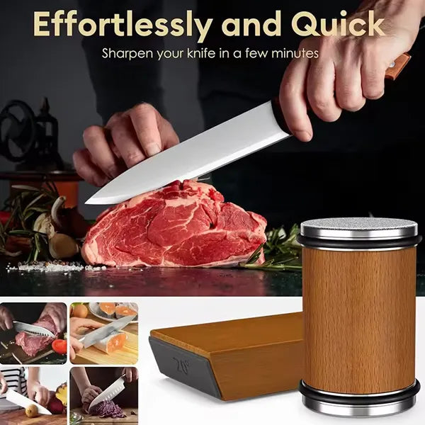Koovxia Rolling Knife Sharpener – Manual Pull-Through Sharpener for Kitchen Knives