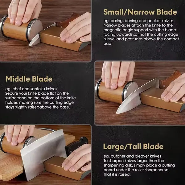 Koovxia Rolling Knife Sharpener – Manual Pull-Through Sharpener for Kitchen Knives