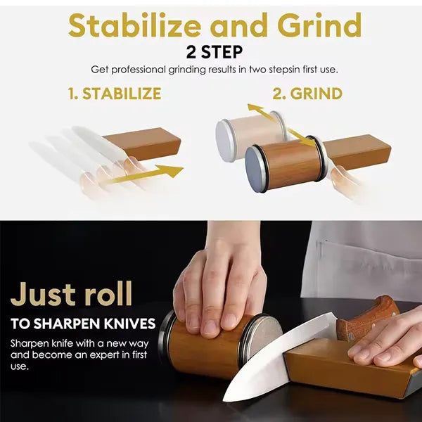 Koovxia Rolling Knife Sharpener – Manual Pull-Through Sharpener for Kitchen Knives