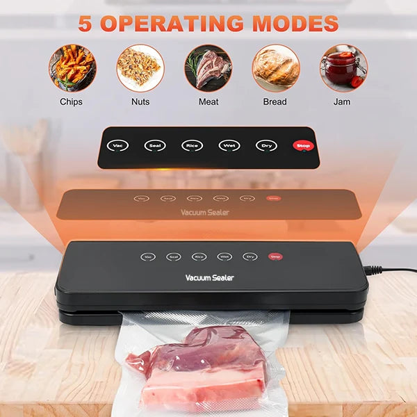 Safresh Vacuum Sealer Machine – 65Kpa Suction, UV Sterilization, 30cm Seal, External Jar Sealing & Bags Included