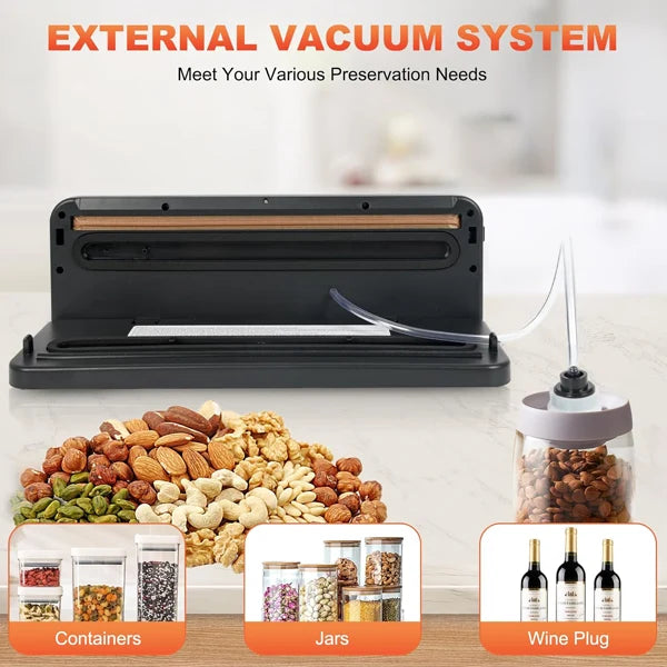 Safresh Vacuum Sealer Machine – 65Kpa Suction, UV Sterilization, 30cm Seal, External Jar Sealing & Bags Included