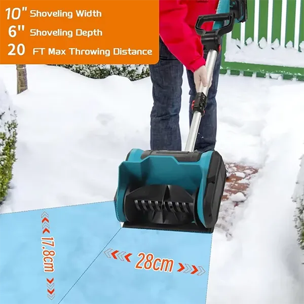 SnowQick Cordless Electric Snow Shovel – 10" Width, 6" Depth, 20FT Throw, Telescopic Pole