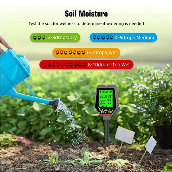 TekaHydrik 6-in-1 Soil & Liquid Tester – Digital pH, EC, Moisture, Light, Fertiliser & Temperature Meter for Plants