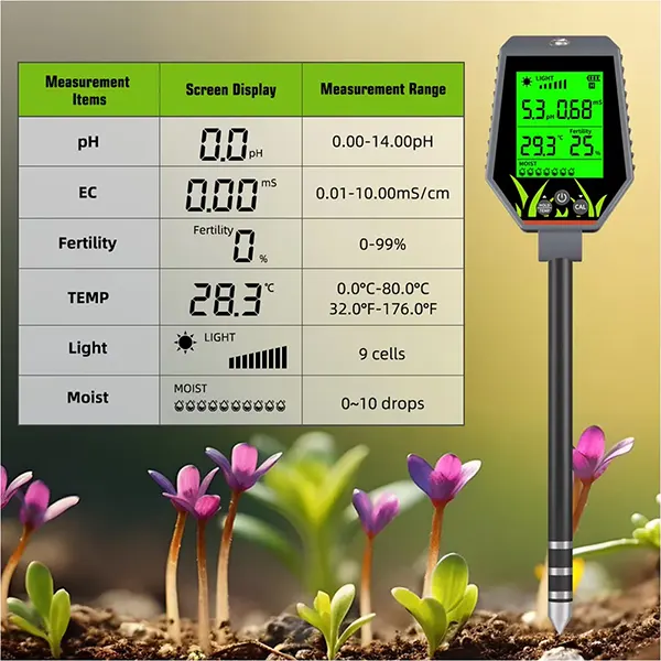 TekaHydrik 6-in-1 Soil & Liquid Tester – Digital pH, EC, Moisture, Light, Fertiliser & Temperature Meter for Plants