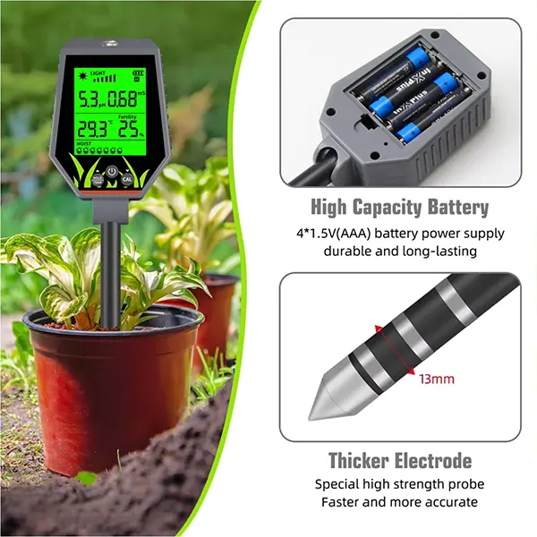 TekaHydrik 6-in-1 Soil & Liquid Tester – Digital pH, EC, Moisture, Light, Fertiliser & Temperature Meter for Plants