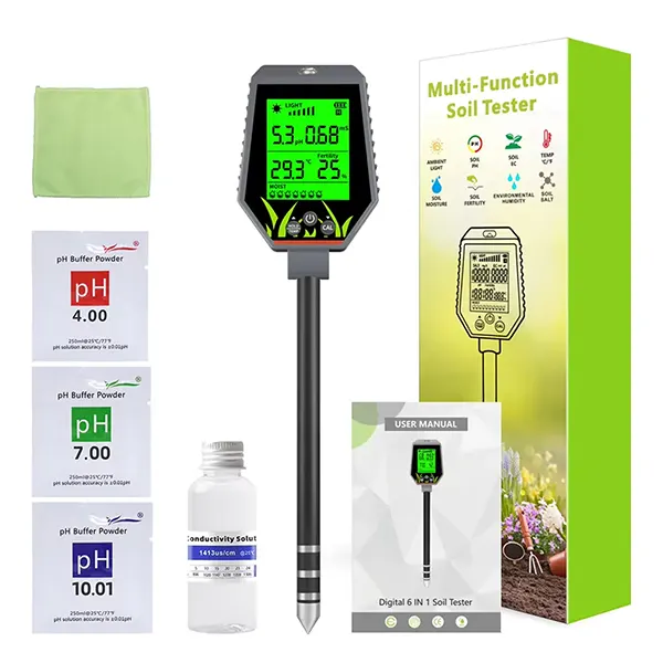 TekaHydrik 6-in-1 Soil & Liquid Tester – Digital pH, EC, Moisture, Light, Fertiliser & Temperature Meter for Plants
