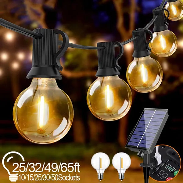 TiLights Outdoor Solar String Lights – Waterproof Connectable Edison Bulb Hanging Lights for Backyard, Porch & Party Decor