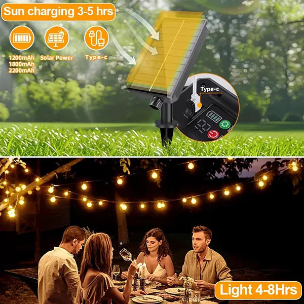 TiLights Outdoor Solar String Lights – Waterproof Connectable Edison Bulb Hanging Lights for Backyard, Porch & Party Decor