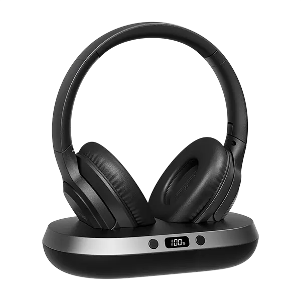 HearTV Wireless TV Headphones for Seniors – 2.4GHz, 65Hr Playtime, No Audio Delay, Optical/AUX/RCA/USB, Charging Base Included