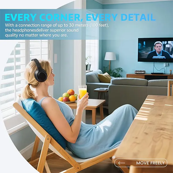 HearTV Wireless TV Headphones for Seniors – 2.4GHz, 65Hr Playtime, No Audio Delay, Optical/AUX/RCA/USB, Charging Base Included
