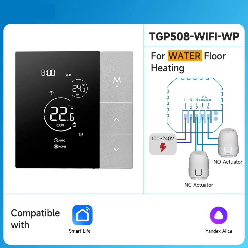 TherMor Smart WiFi Thermostat – 16A Programmable, Alexa & Google Assistant, Touch Display, Electric Floor Heating