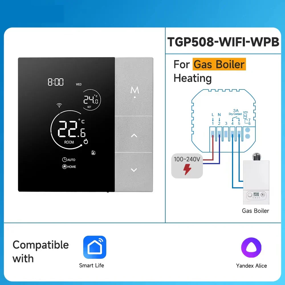TherMor Smart WiFi Thermostat – 16A Programmable, Alexa & Google Assistant, Touch Display, Electric Floor Heating