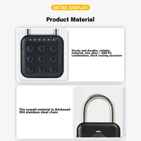 JulyLock Smart Combination Padlock – 6-Digit Code, APP Control, IP67 Waterproof | Zinc Alloy