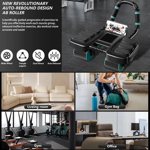 TurnRoll 4-Wheel Ab Roller – Auto Rebound, Elbow Support, Core & Abdominal Workout for Home Gym