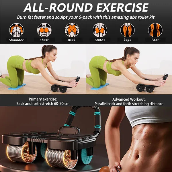 TurnRoll 4-Wheel Ab Roller – Auto Rebound, Elbow Support, Core & Abdominal Workout for Home Gym