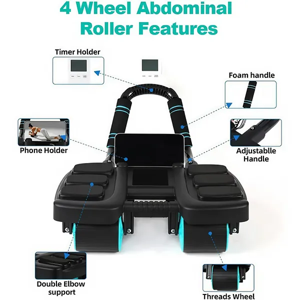 TurnRoll 4-Wheel Ab Roller – Auto Rebound, Elbow Support, Core & Abdominal Workout for Home Gym