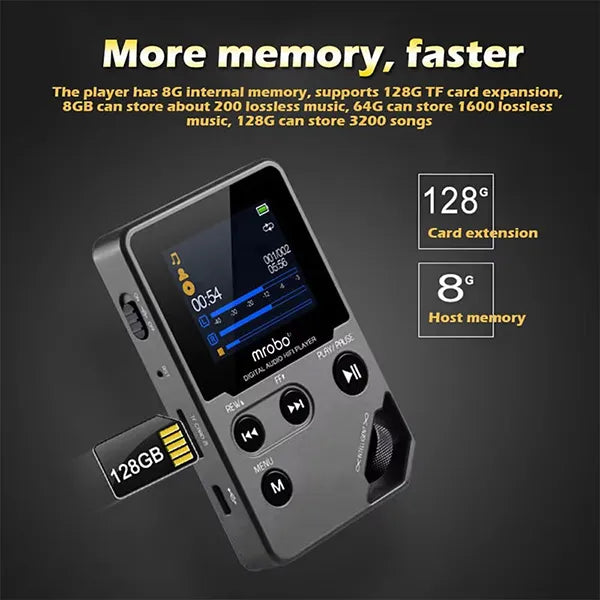 TuneZin Simple MP3 Player – 8GB Lossless Audio, Bluetooth, FM Radio & Voice Recorder